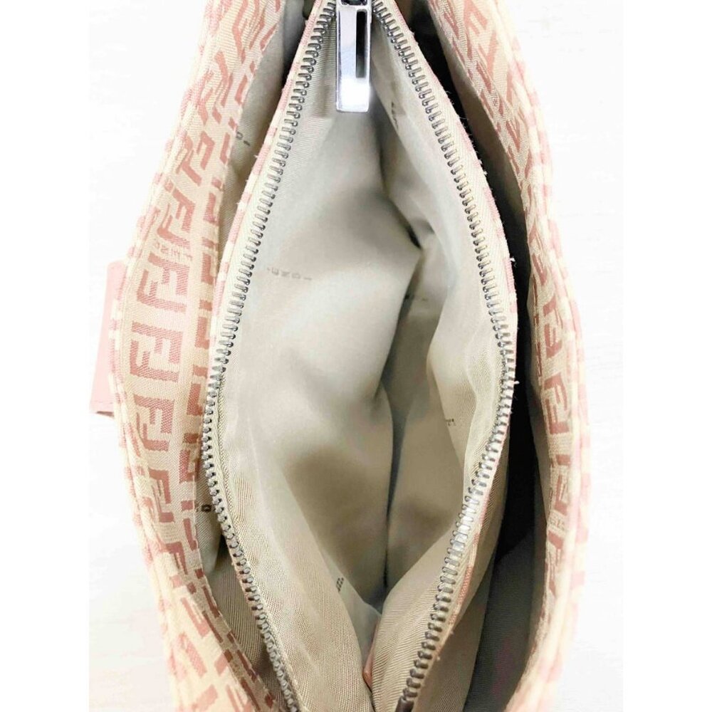 Authentic FENDI Mamma Zucca Bucket Baguette Pink Beige Flap Bag Purse Tote FF - Picture 9 of 10